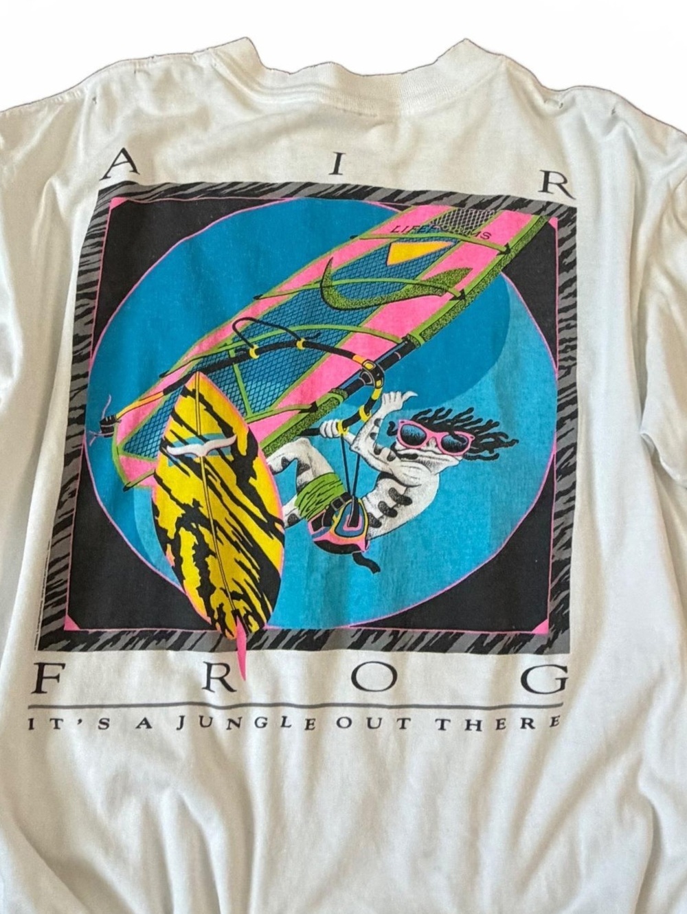 Vintage Single Stitch Air Frog Windsurfing T-Shirt Large Oneita 90s Neon Graphic